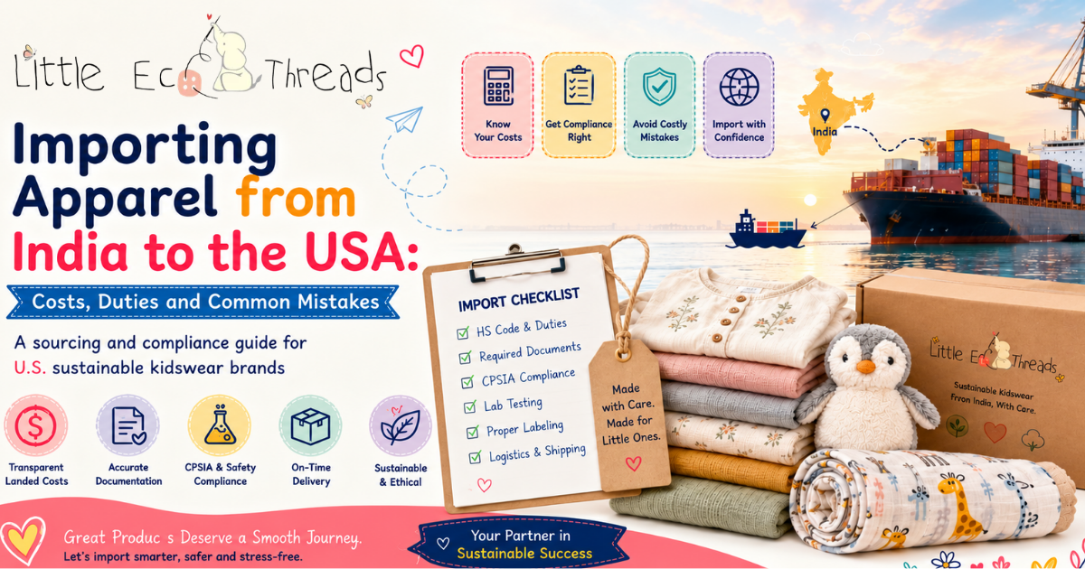 Importing apparel from India to the USA: a kidswear import checklist covering duties, documentation, CPSIA compliance, lab testing and shipping