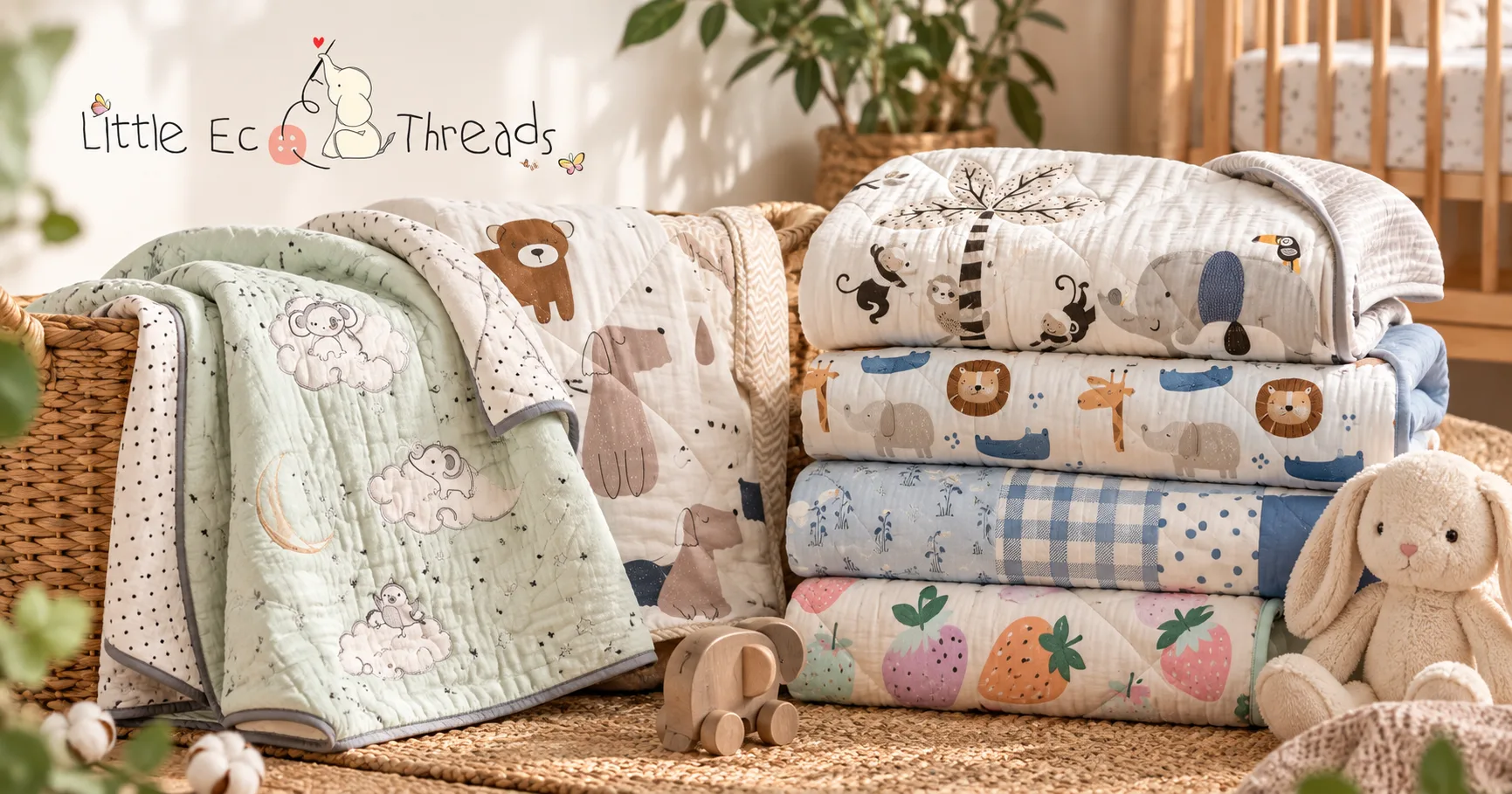 Baby quilts in different patterns and designs by Little Eco Threads
