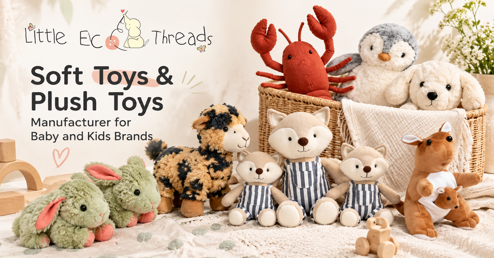 Soft toys and plush toys manufactured by Little Eco Threads for baby and kids brands