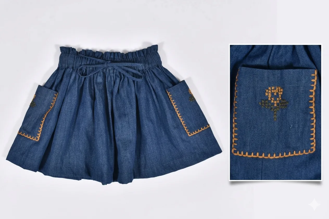 Denim Embroidered Shorts