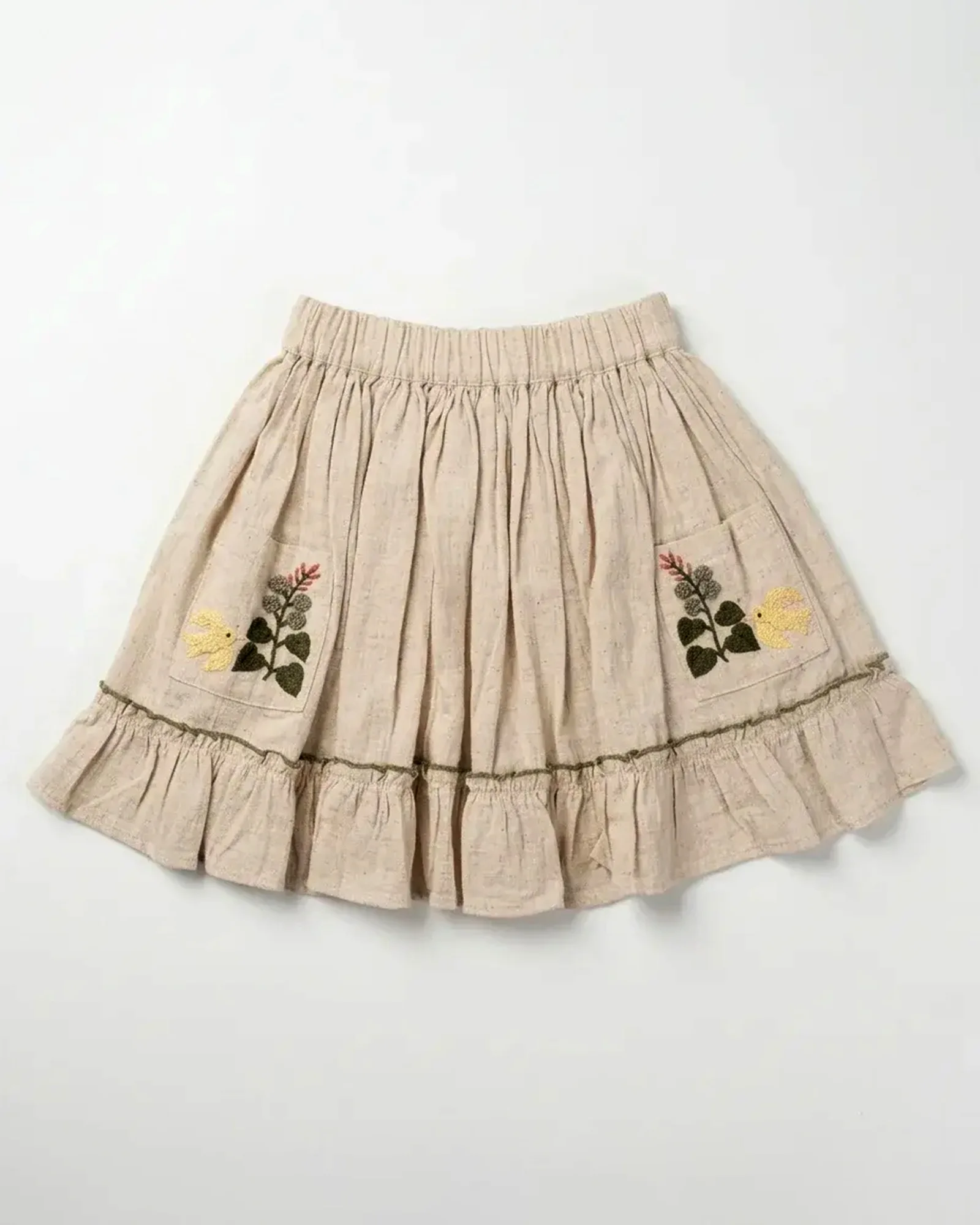 Embroidered Bird Linen Skirt