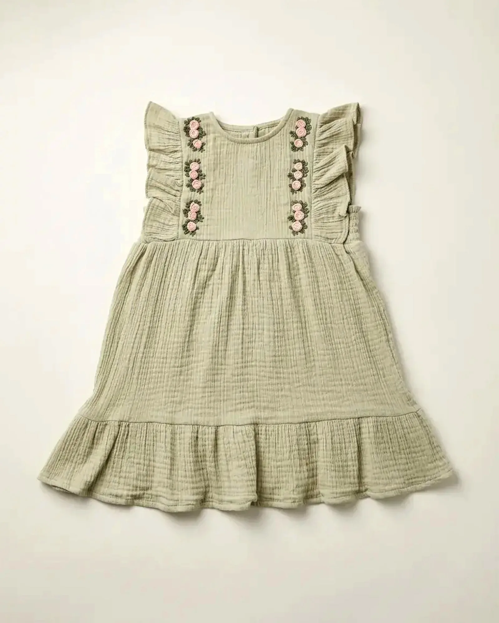 Embroidered Strap Sage Dress