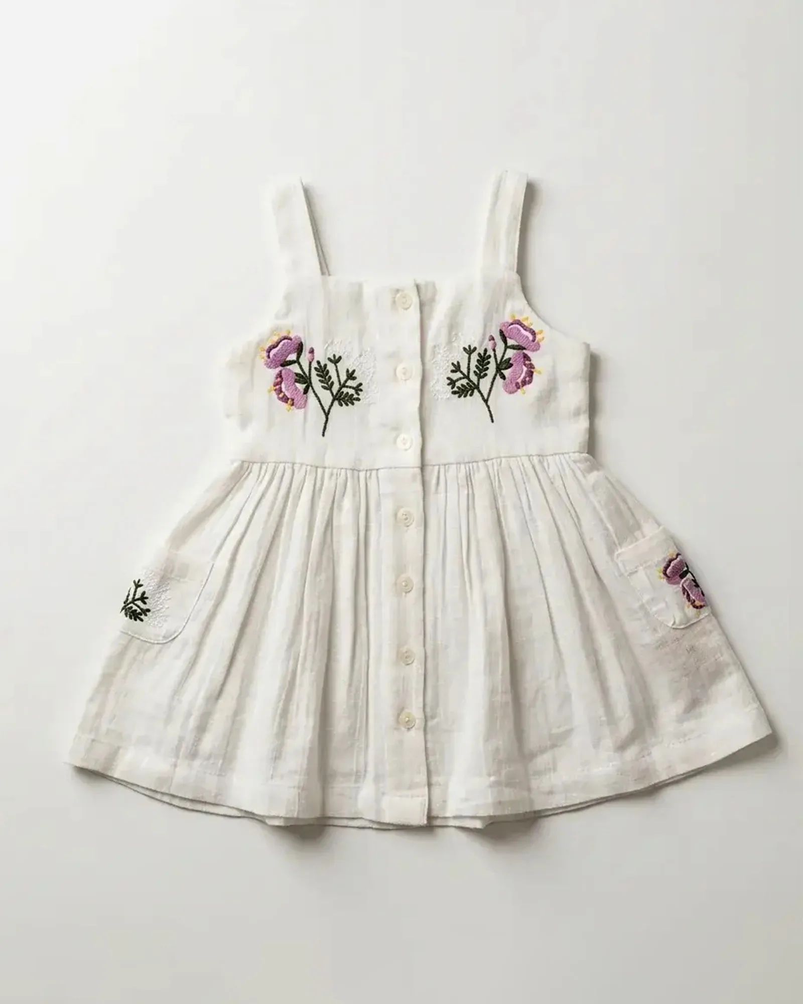Floral Embroidery Button Dress