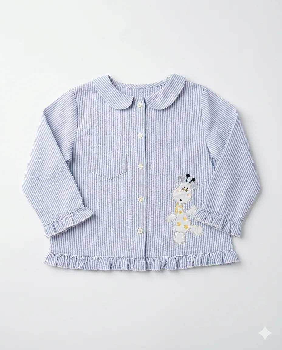 Blue Gingham Frill PJ Set