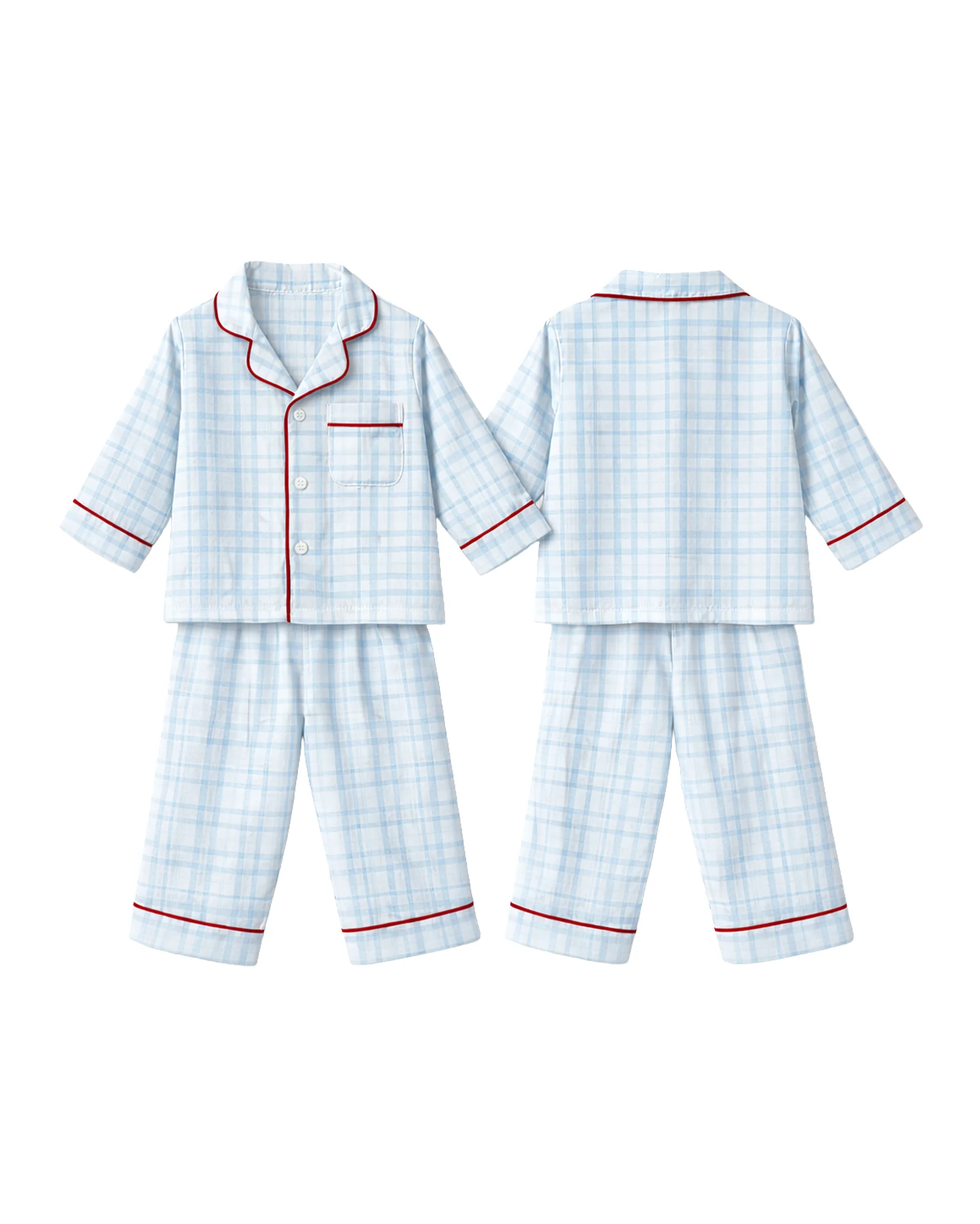 Blue Plaid Red Trim PJ Set