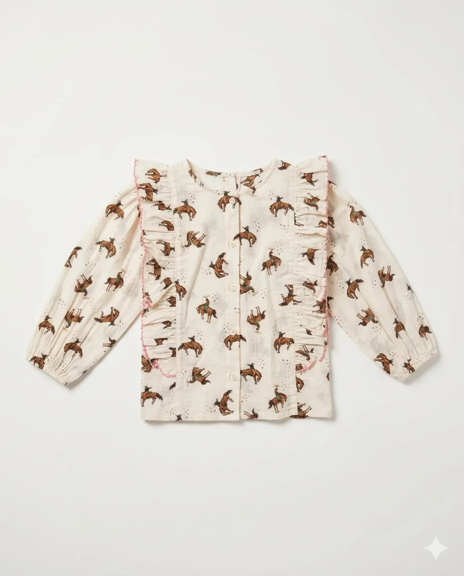 Rodeo Print Ruffle Blouse