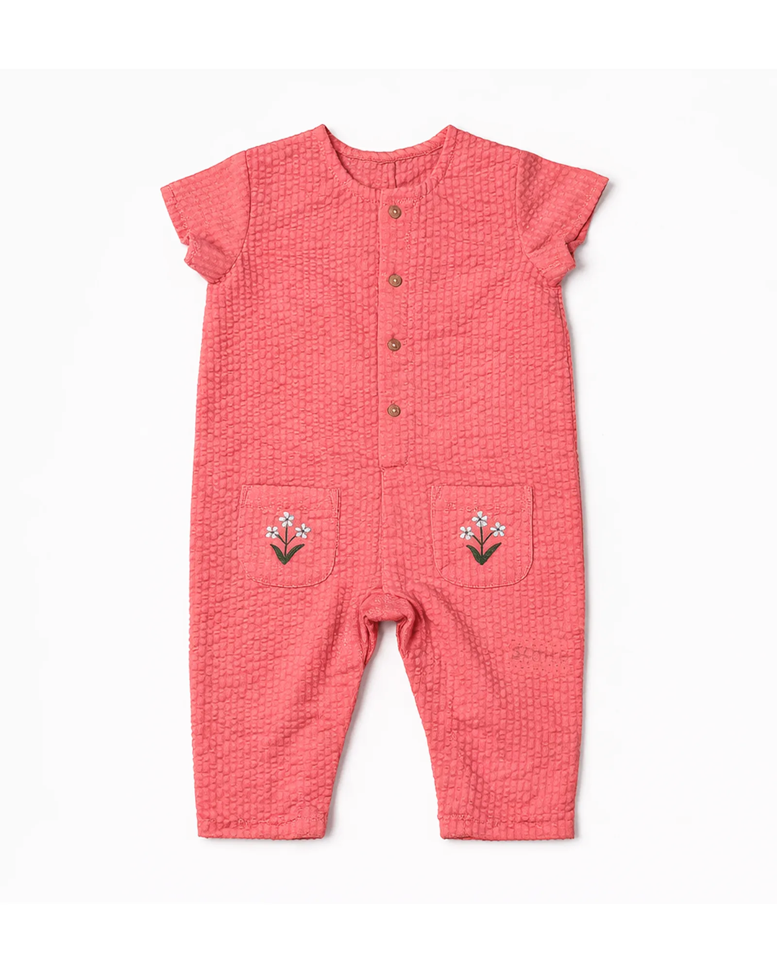 Coral Embroidery Romper