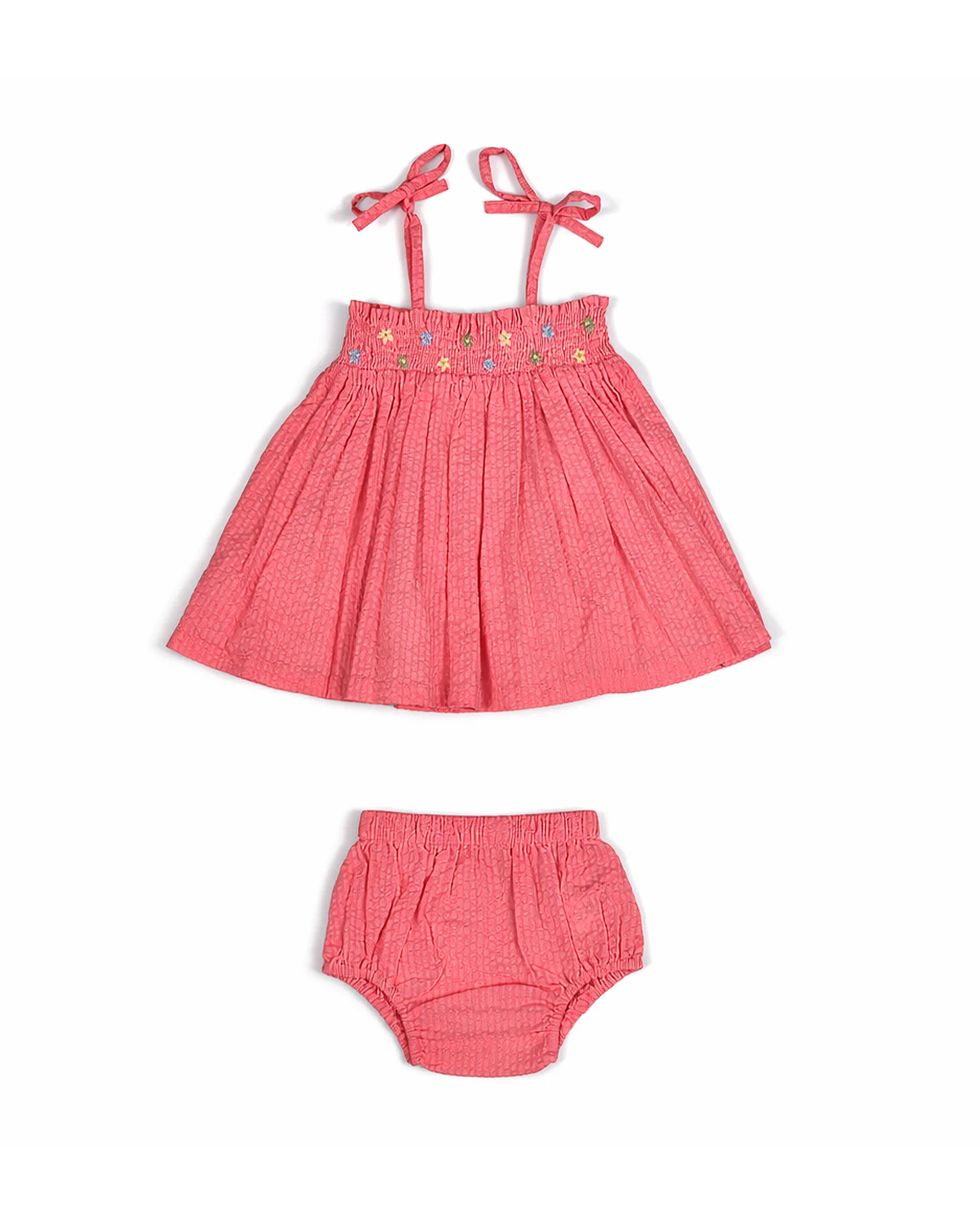 Coral Seersucker Smocked Dress Set