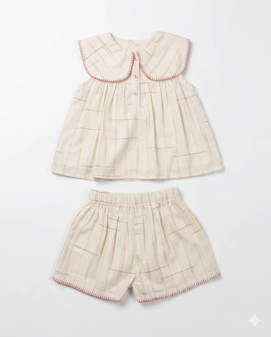 Cream Check Collar Set