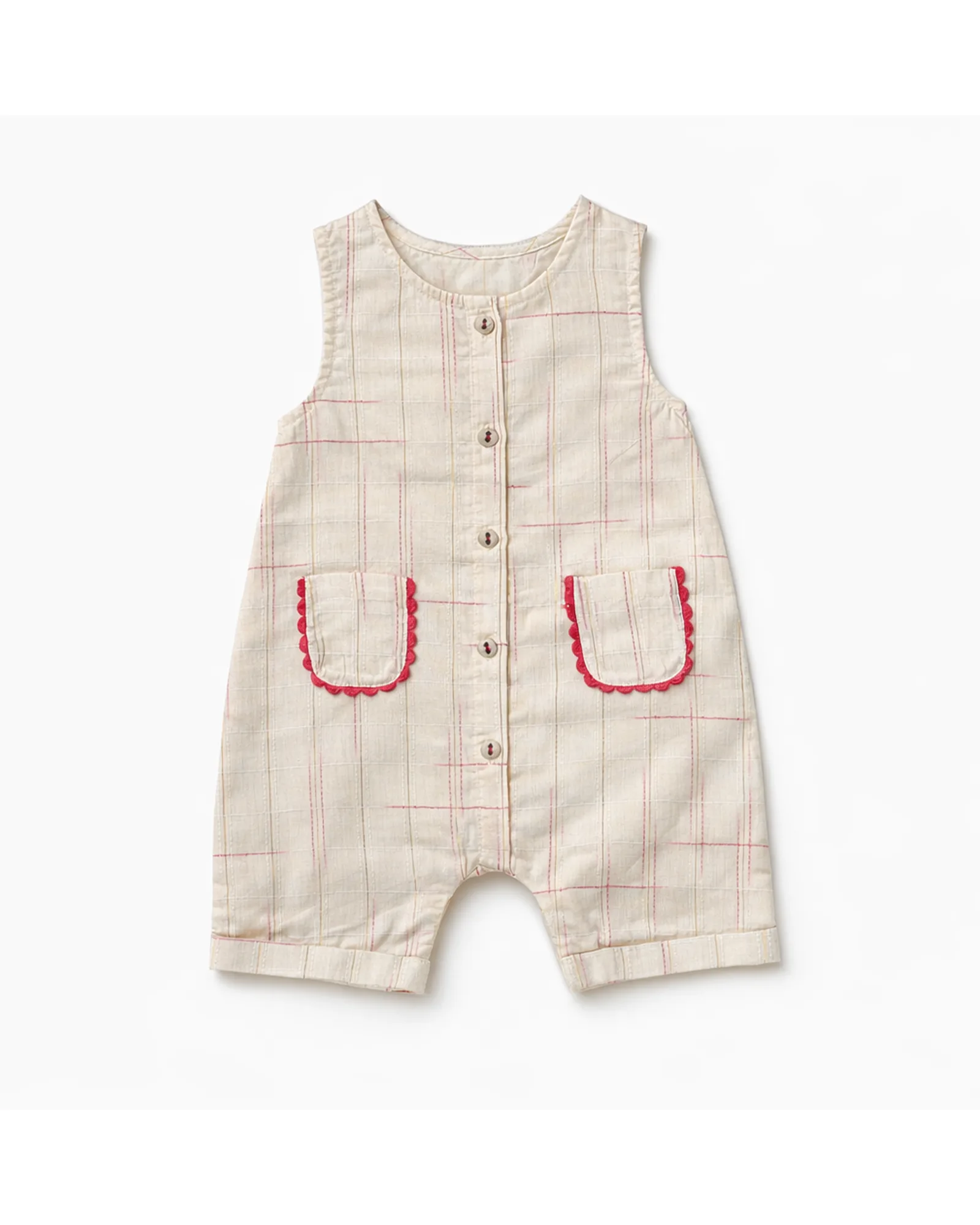 Cream Check Romper