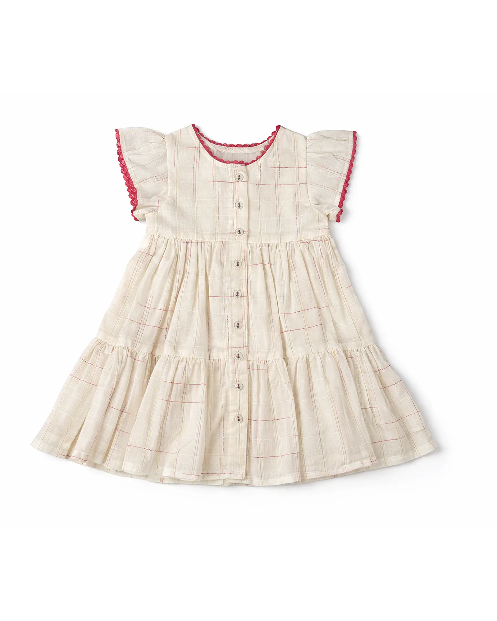 Cream Check Tiered Dress