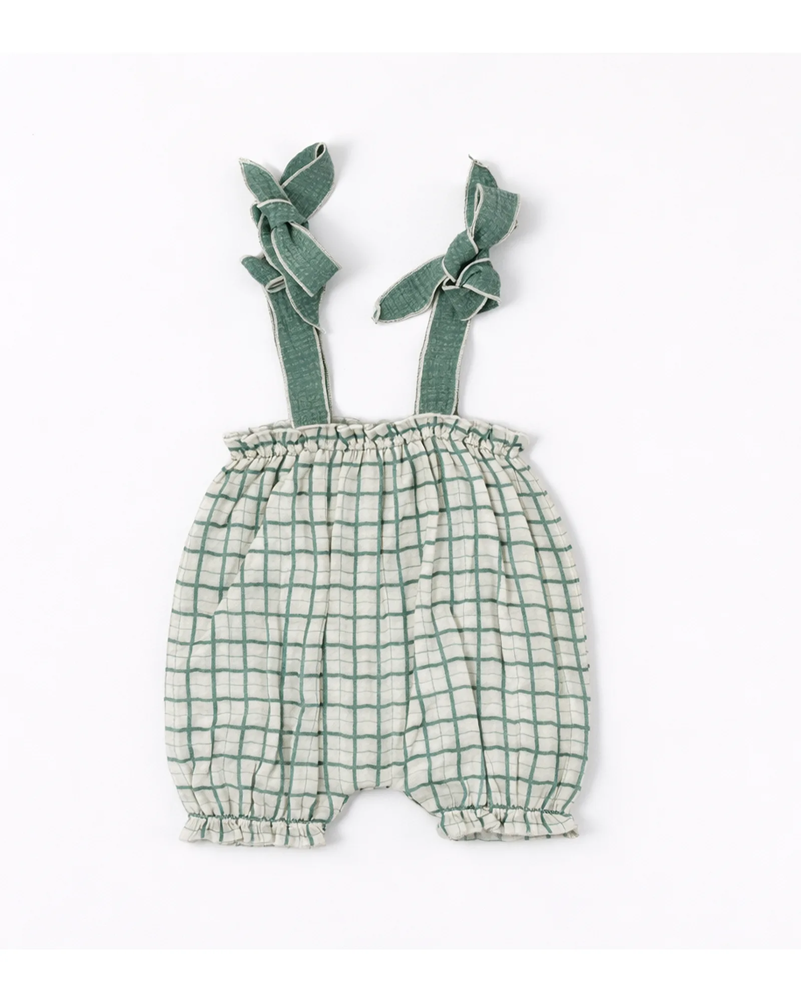 Green Check Tie-Strap Romper