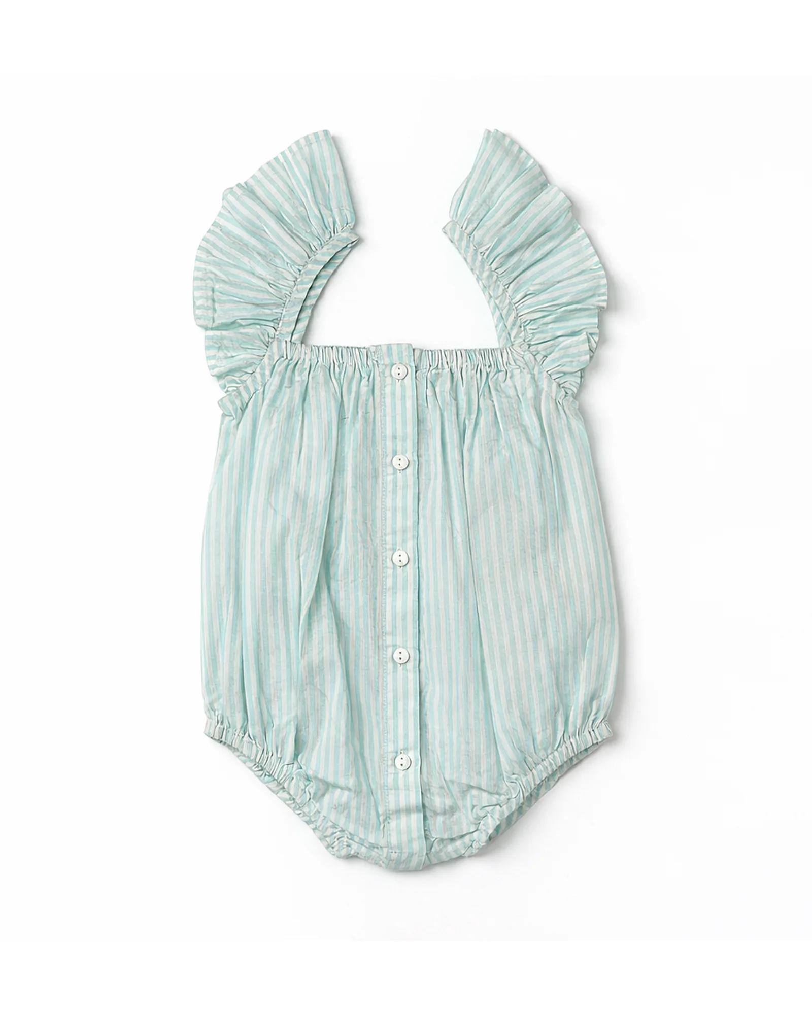 Mint Seersucker Ruffle Romper