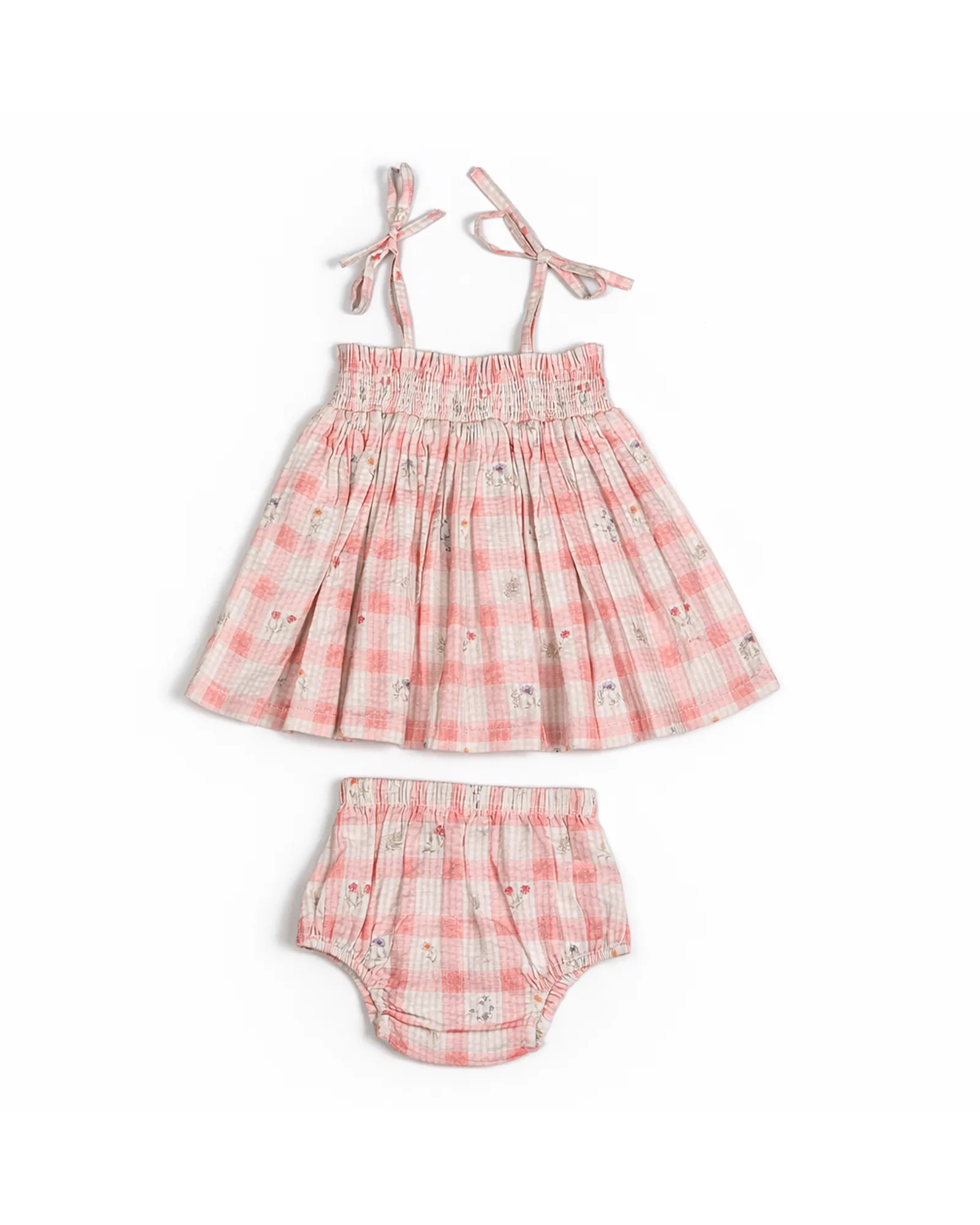 Pink Gingham Smocked Dress Set